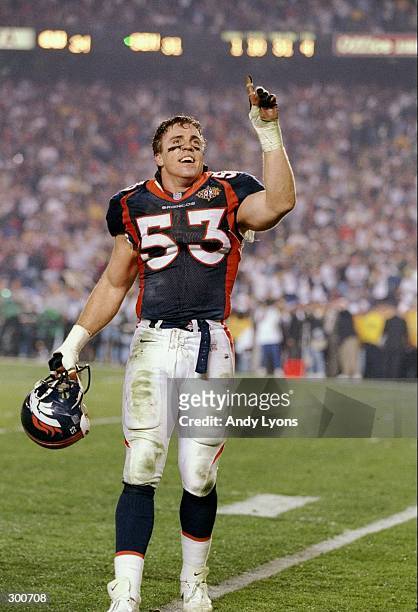 Bill Romanowski of the Denver Broncos celebrates after Super Bowl XXXII against the Green Bay Packers at Qualcomm Stadium in San Diego, California....