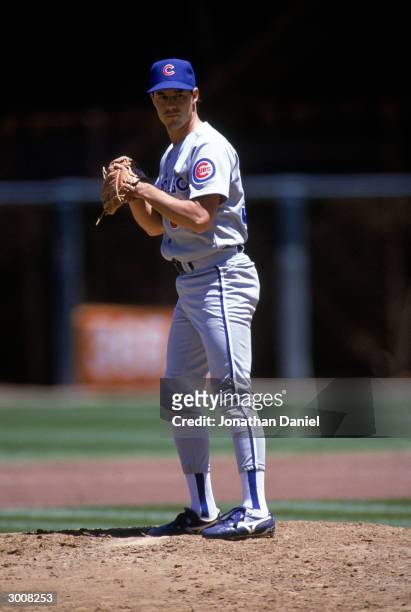 Pitcher Greg Maddux of the Chicago Cubs on the mound during a 1990 National League season game against the San Francisco Giants at Candlestick Park...