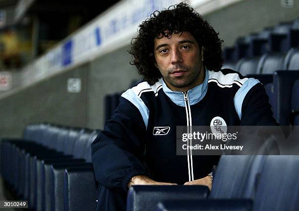 Ivan Campo of Bolton Wanderers looks on during the Bolton Wanderers Carling Cup Final Press Conference at The Reebok Stadium on February 24, 2004 in...