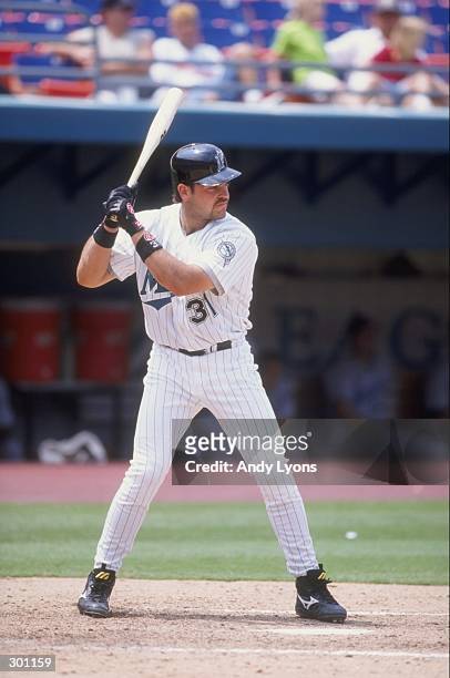 Mike Piazza of the Florida Marlins in a game against the Arizona Diamondbacks at the Pro Player Stadium in Miami, Florida. The Diamondbacks defeated...