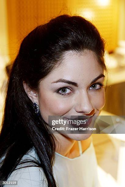 Television celebity Larissa Meek, poses at the "On the Rocks" A Pre-Oscar retreat held at Raffle's L'Ermitage hotel on February 24 2004 in Beverly...