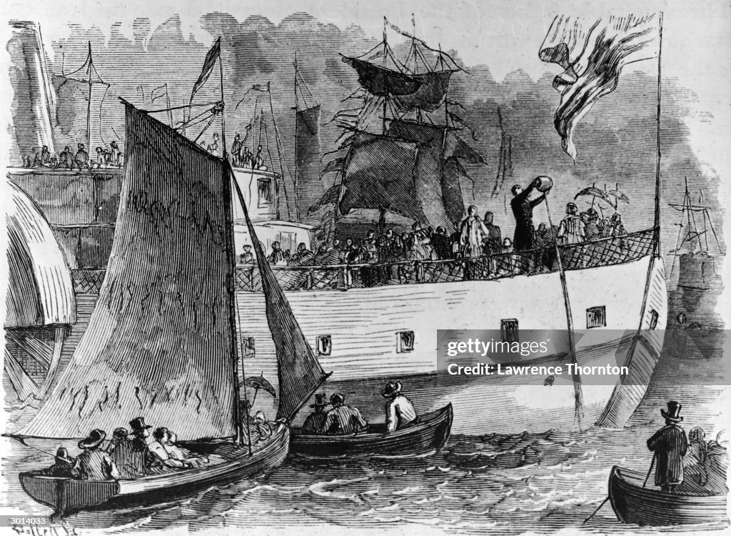 Engraving of Ship Sailing On Erie Canal