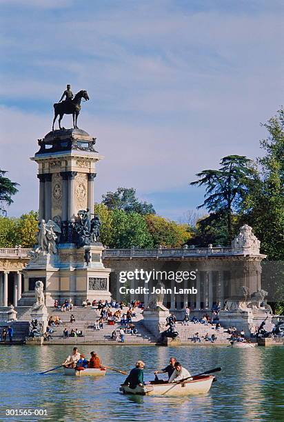 spain,madrid,parque del retiro, alfonso xii monument - madrid landmarks stock pictures, royalty-free photos & images