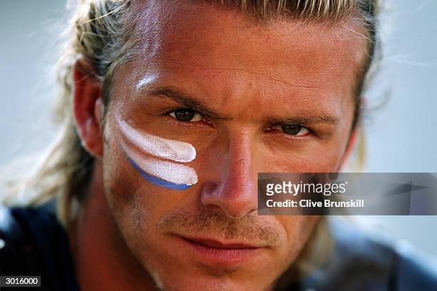 Portrait of David Beckham taken during the making of the Pepsi football commercial 'Pepsi Foot Battle' held on July 4, 2003 in Madrid, Spain.