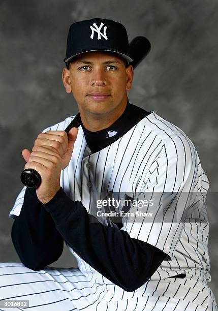 Alex Rodriguez of the New York Yankees poses for a portrait on February 26, 2004 at the Yankees spring training complex in Tampa, Florida.