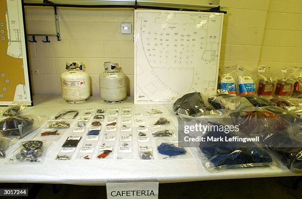 Propane tanks, kerosene, camping fuel, timers and clothing are shown on display at the Jefferson County Fairgrounds February 26, 2004 in Golden,...