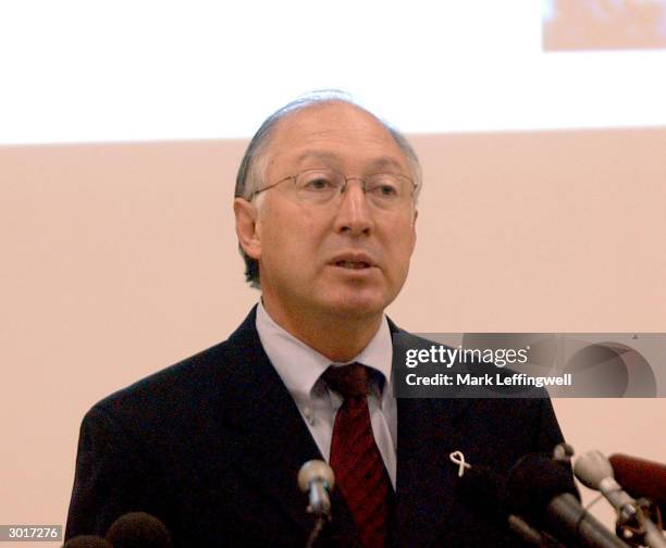 Colorado State Attorney General Ken Salazar speaks to the media prior to displaying evidence collected from the 1999 Columbine High School shooting...