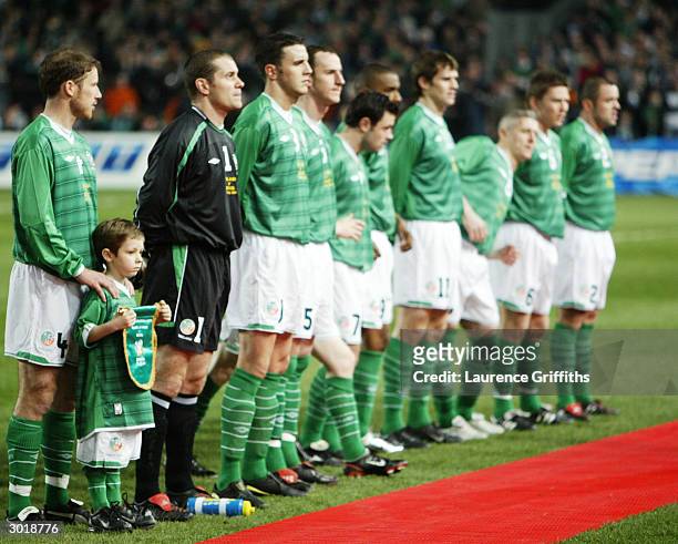 Republic of Ireland players line-up before the International Friendly match between Republic of Ireland and Brazil held on February 18, 2004 at...