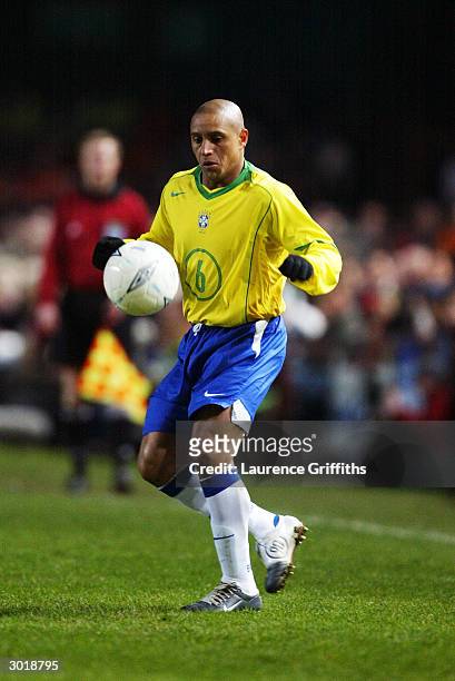 Roberto Carlos of Brazil brings the ball under control during the International Friendly match between Republic of Ireland and Brazil held on...