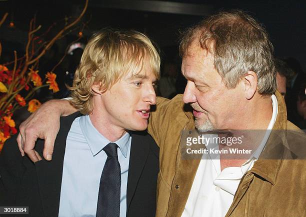 Actors Owen Wilson and David Soul talk at the premiere after-party for Warner Bros. "Starsky and Hutch" at The Factory on February 26, 2004 in Los...