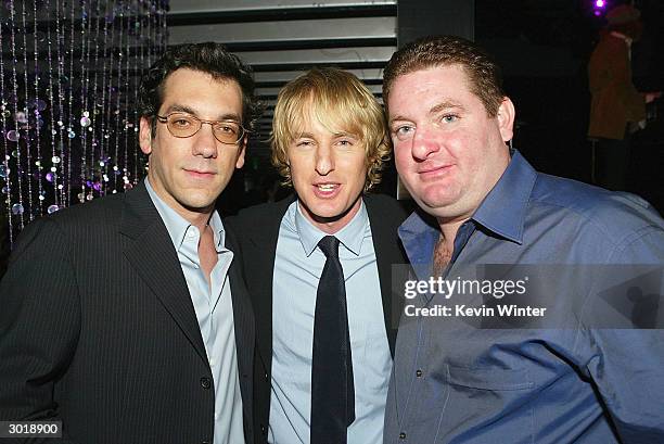 Director Todd Phillips , actors Owen Wilson and Chris Penn pose at the premiere after-party for Warner Bros. "Starsky and Hutch" at The Factory on...