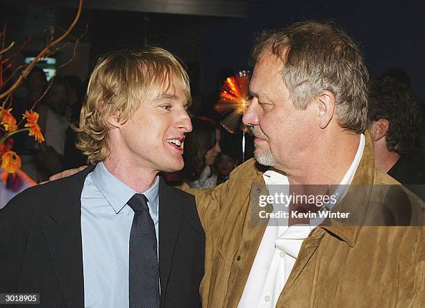 Actors Owen Wilson and David Soul talk at the premiere after-party for Warner Bros. "Starsky and Hutch" at The Factory on February 26, 2004 in Los...