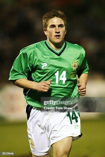 Paul McVeigh of Northern Ireland in action during the International Friendly match between Northern Ireland and Norway held on February 18, 2004 at...