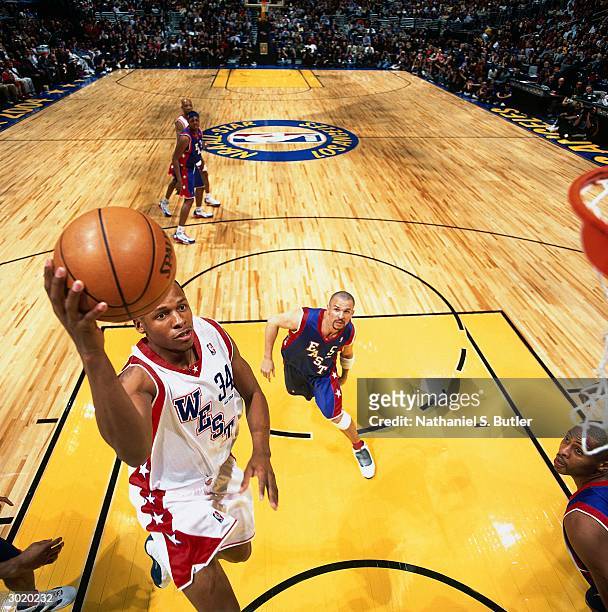 Ray Allen of the Western Conference All-Stars shoots against the Eastern Conference All-Stars during the 2004 All-Star Game on February 15, 2004 at...