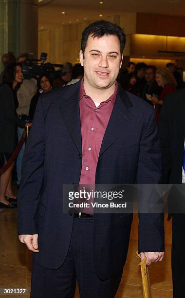 Talk-show host Jimmy Kimmel attends the 41st Annual ICG Publicists Awards on February 27, 2004 at the Beverly Hilton Hotel in Beverly Hills,...