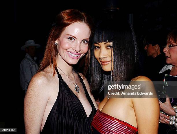 Actresses Phoebe Price and Bai Ling pose at the Angeleno Magazine and Lion Gates' pre-Oscar party February 27, 2004 at the Skybar in West Hollywood,...