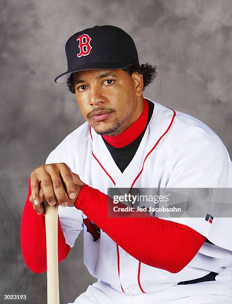 Manny Ramirez of the Boston Red Sox poses for a portrait during Photo Day at their spring training facility on February 28, 2004 in Ft. Myers,...