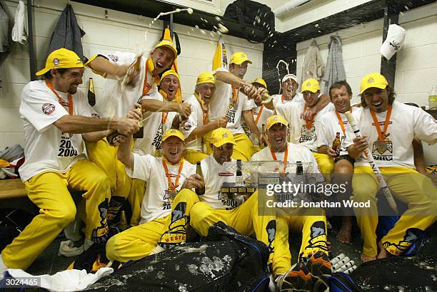 The Western Warriors celebrate after victory in the ING Cup final between the Queensland Bulls and Western Warriors played at the Gabba February 29,...