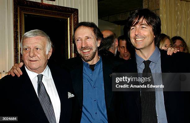 Host John Cacavas, event chair Charles Bernstein and composer Thomas Newman attend the champagne reception honoring the Academy Award Music Nominees...