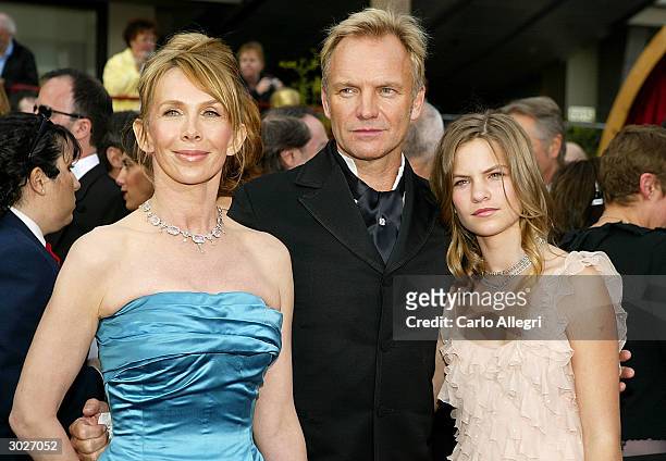 Actress Trudie Styler, Sting, and daughter Coco attend the 76th Annual Academy Awards at the Kodak Theater on February 29, 2004 in Hollywood,...
