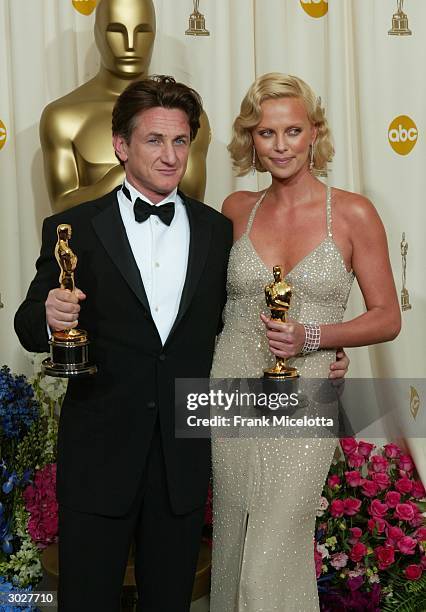 Actor Sean Penn and Charlize Theron pose with their Oscars for Best Actor and Best Actress during the 76th Annual Academy Awards at the Kodak Theater...