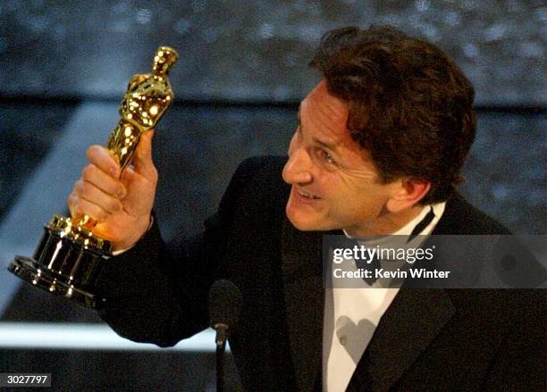 Actor Sean Penn accepts his award for Best Actor for his performance in "Mystic River" at the 76th Annual Academy Awards at the Kodak Theater on...