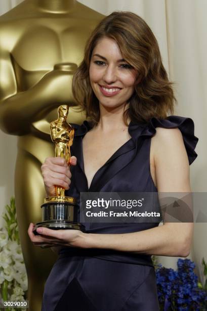 Writer/director Sofia Coppola poses backstage with her Oscar for Best Original Screenplay for "Lost In Translation" during the 76th Annual Academy...
