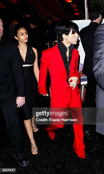 Musician Prince and second wife Manuela Testolini attend the Hollywood awards night viewing dinner and party benefiting Children Uniting Nations'...