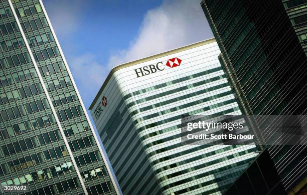 The HSBC building is seen at Canary Wharf March 1, 2004 in London, England. The London-based bank, which operates in 79 countries, gave an upbeat...