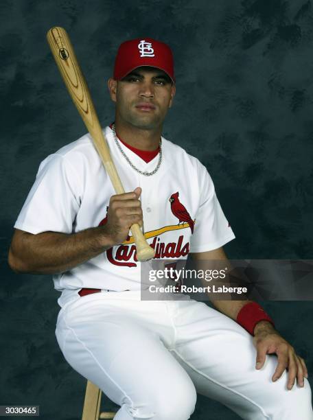 Portrait of St. Louis Cardinals player Albert Pujols during the St. Louis Cardinals Training Camp Photo Day on March 1, 2004 at Roger Dean Stadium in...