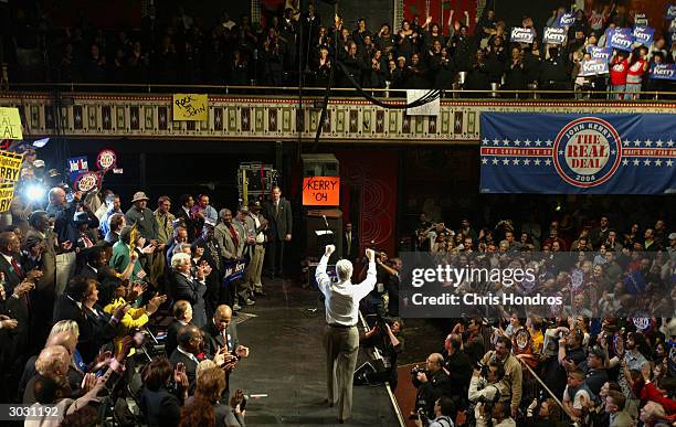 Senator John Kerry speaks at a rally March 1, 2004 in Atlanta, Georgia. Kerry campaigned on the eve of Super Tuesday with its 10 state primaries and...