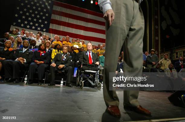 Senator John Kerry speaks at a rally March 1, 2004 in Atlanta, Georgia. Kerry campaigned on the eve of Super Tuesday with its 10 state primaries and...