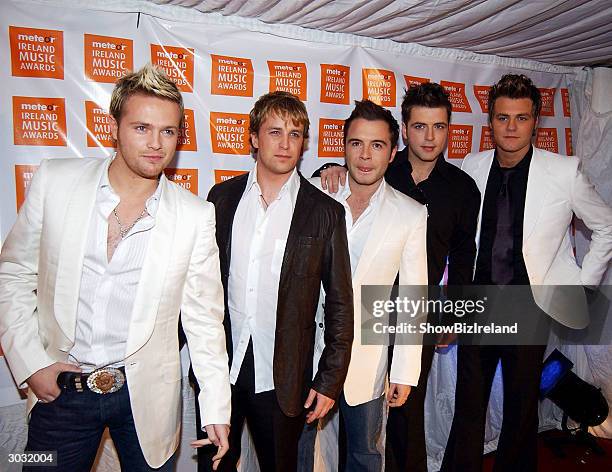 Westlife pose at a photocall prior to The Meteor Ireland Music Awards at the Point Theatre, Dublin, Ireland March 01 2004.