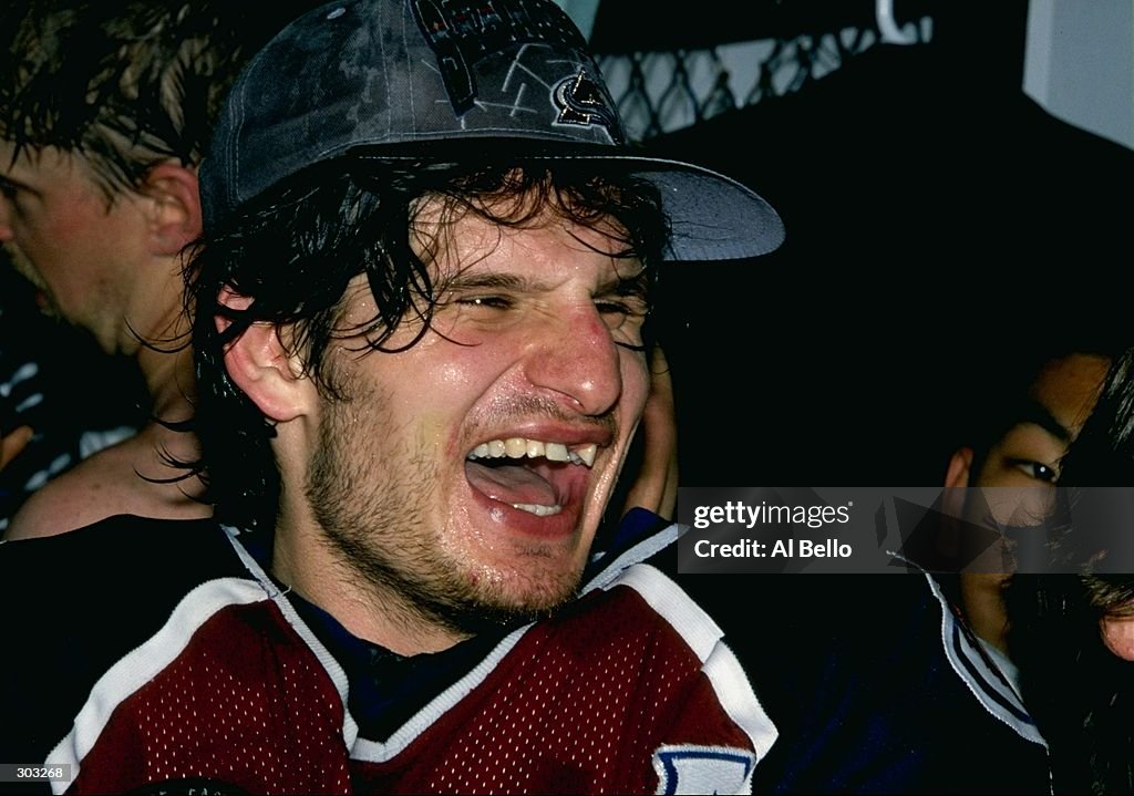 Center Mike Ricci of the Colorado Avalanche holds the Stanley Cup ...