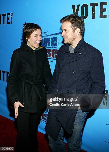 Actress Maggie Gyllenhaal and boyfriend Peter Sarsgaard arrive for Norman Lear's "Declare Yourself" event March 2, 2004 in Beverly Hills, California....
