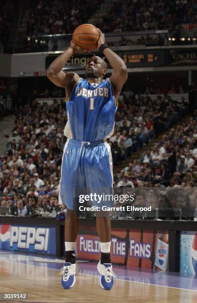 Voshon Lenard of the Denver Nuggets shoots a jumper during the game against the Sacramento Kings at Arco Arena on February 8, 2004 in Sacramento,...