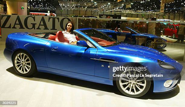 The Zagato, Aston Martin Vanquish roadster is displayed March 3, 2004 at the International Motor Show in Geneva, Switzerland. Motor manufacturers...