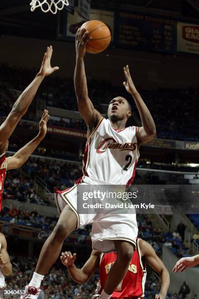 Dajuan Wagner of the Cleveland Cavaliers shoots a layup against the Atlanta Hawks March 3, 2004 at Gund Arena in Cleveland, Ohio. NOTE TO USER: User...