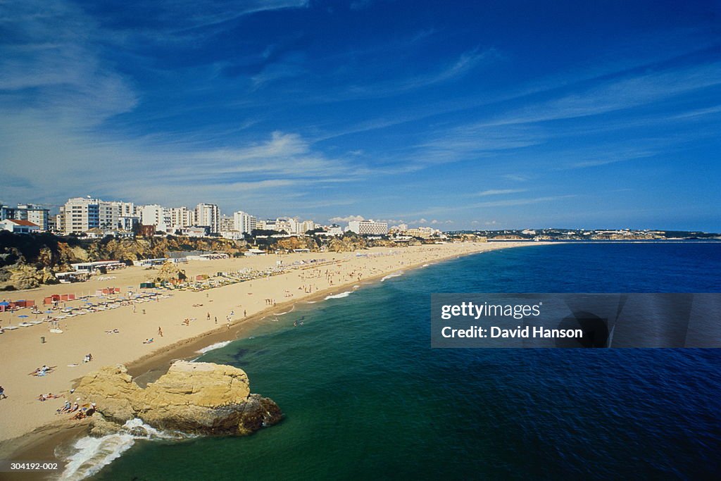Portugal,Algarve,Praia de Rocha, high-rise buildings lining beach