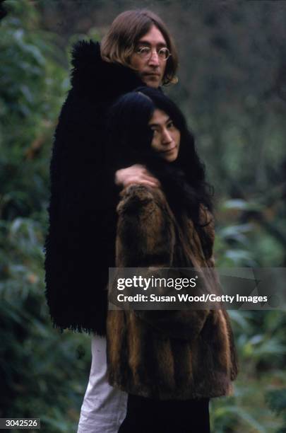 Japanese-born artist and musician Yoko Ono and British musican and artist John Lennon , December 1968.