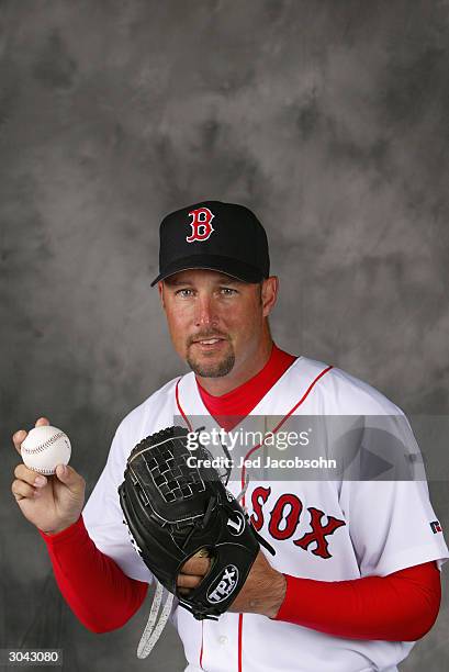 Pitcher Tim Wakefield of the Boston Red Sox poses for a portrait during Photo Day at their spring training facility on February 28, 2004 in FT....