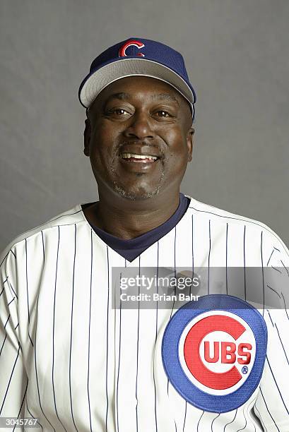 Hitting coach Gary Matthews of the Chicago Cubs poses for a picture during Cubs Photo Day at Fitch Park on February 28, 2004 in Mesa, Arizona.