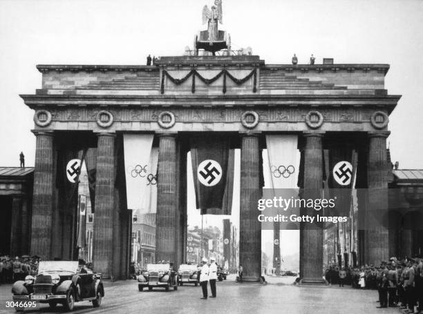 General view of the Brandenburge Gate as Germany hosts the XI Olympic Games in August of 1936 in Berlin, Germany.
