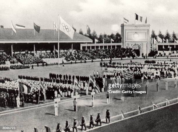 General view of the Opening ceremonies of the VII Olympic Games on April 20, 1920 in Antwerp, Belgium.