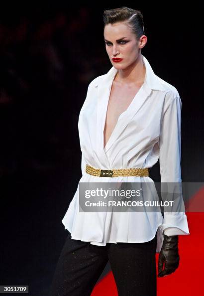 A model presents a creation by Christophe Lebourg for Balmain during ...