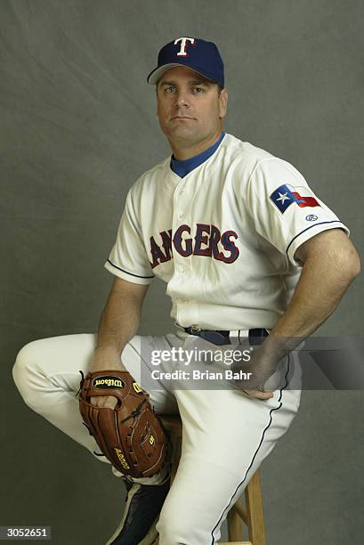 Pitcher Kenny Rogers of the Texas Rangers poses for a picture during Texas Rangers Media Day at Surprise Stadium on February 26, 2004 in Surprise,...