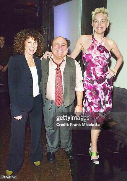 Actress Rhea Perlman with husband/actor Danny Devito pose with actress Sharon Stone backstage at the 2nd Annual TV Land Awards held at The Hollywood...
