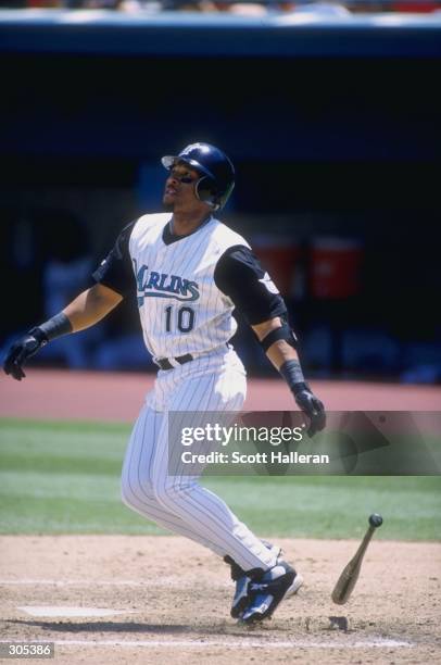 Outfielder Gary Sheffield of the Florida Marlins in action during a game against the Arizona Diamondbacks at the Pro Player Stadium in Miami,...