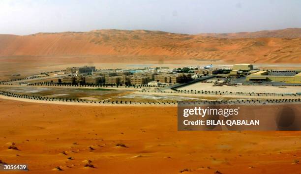 General view shows 09 March 2004 the Shaybah mega-project, the first, and so far sole, oilfield development, some 800 kilometers southeast of the...