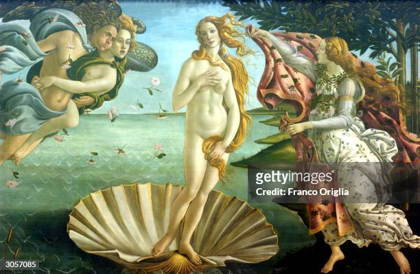 Detail of "Birth of Venus" by painter Sandro Botticelli is shown at the Uffizi Gallery March 9, 2004 in Florence, Italy. Florence is on the eve of...